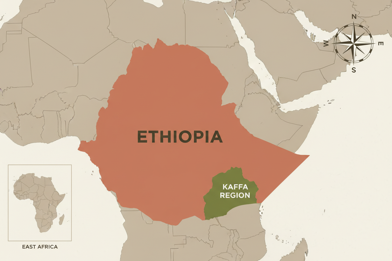 Map of Ethiopia highlighting Kaffa region